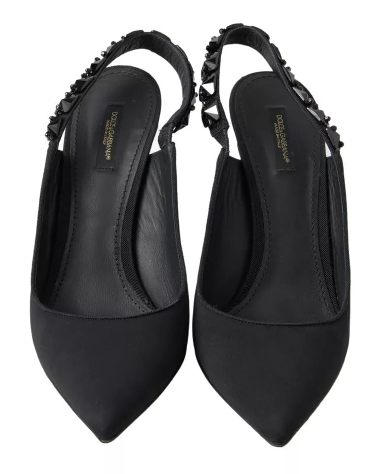 Παπούτσια Dolce &amp; Gabbana Black Embellished Charmeuse Slingback Heels