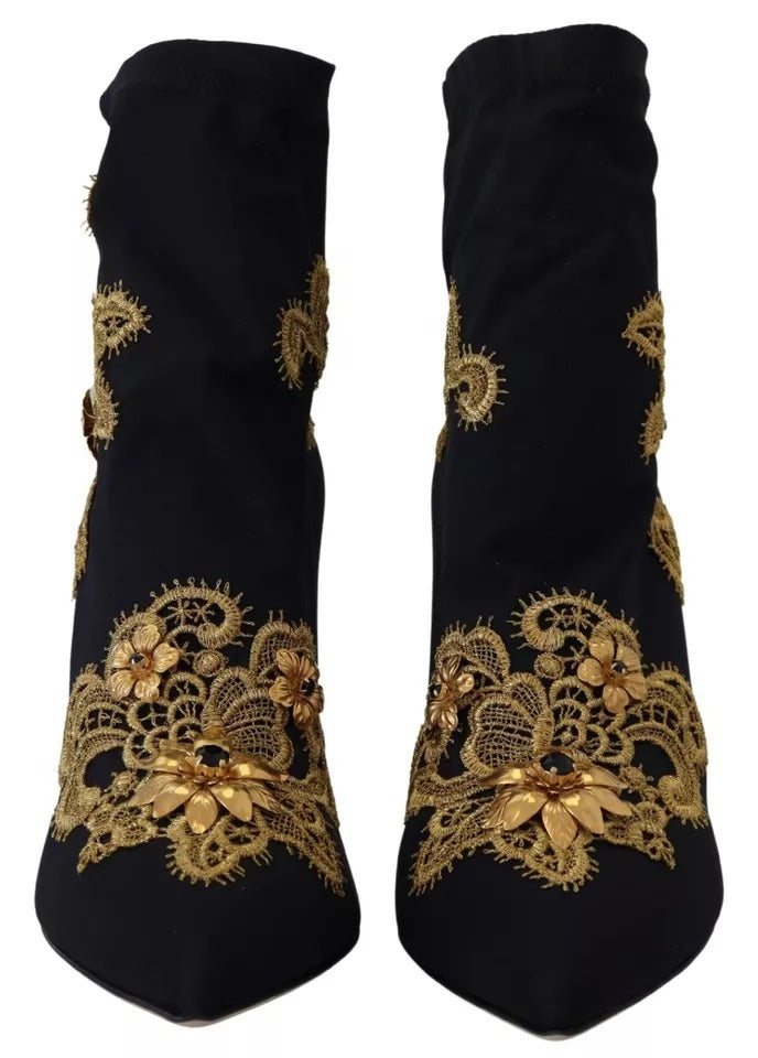 Παπούτσια Dolce &amp; Gabbana Black Gold Embroidery Slip On Boots