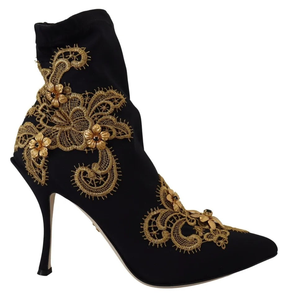 Παπούτσια Dolce &amp; Gabbana Black Gold Embroidery Slip On Boots