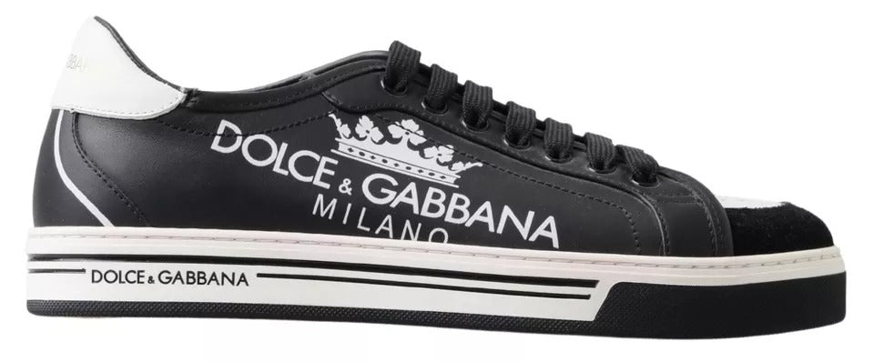 Dolce &amp; Gabbana Black Leather Crown Milano Sneakers Casual Παπούτσια