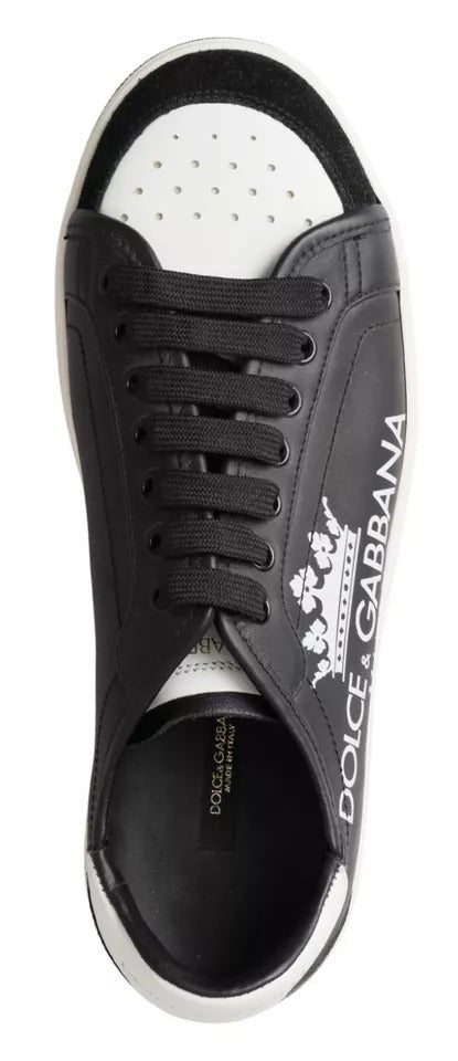 Dolce &amp; Gabbana Black Leather Crown Milano Sneakers Casual Παπούτσια