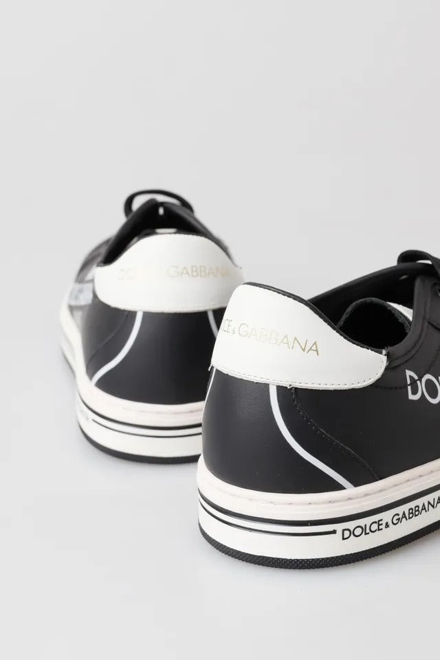 Dolce &amp; Gabbana Black Leather Crown Milano Sneakers Casual Παπούτσια