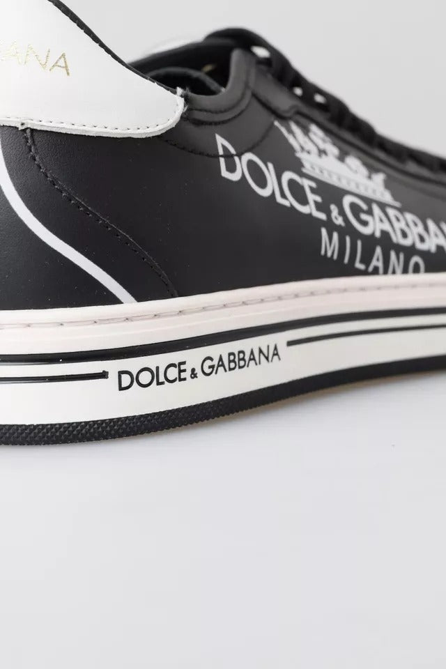 Dolce &amp; Gabbana Black Leather Crown Milano Sneakers Casual Παπούτσια