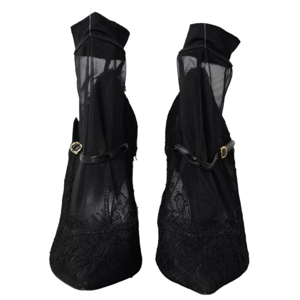 Dolce & Gabbana Black Tulle Stretch Boots Pumps Παπούτσια