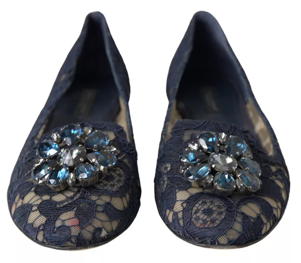 Παπούτσια Dolce &amp; Gabbana Blue Taormina Lace Crystals Flats