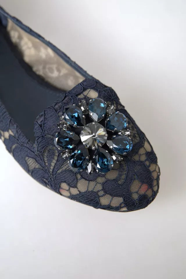 Παπούτσια Dolce &amp; Gabbana Blue Taormina Lace Crystals Flats