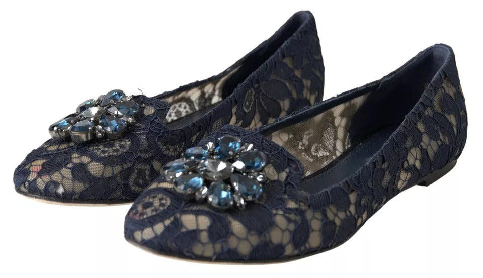 Παπούτσια Dolce &amp; Gabbana Blue Taormina Lace Crystals Flats