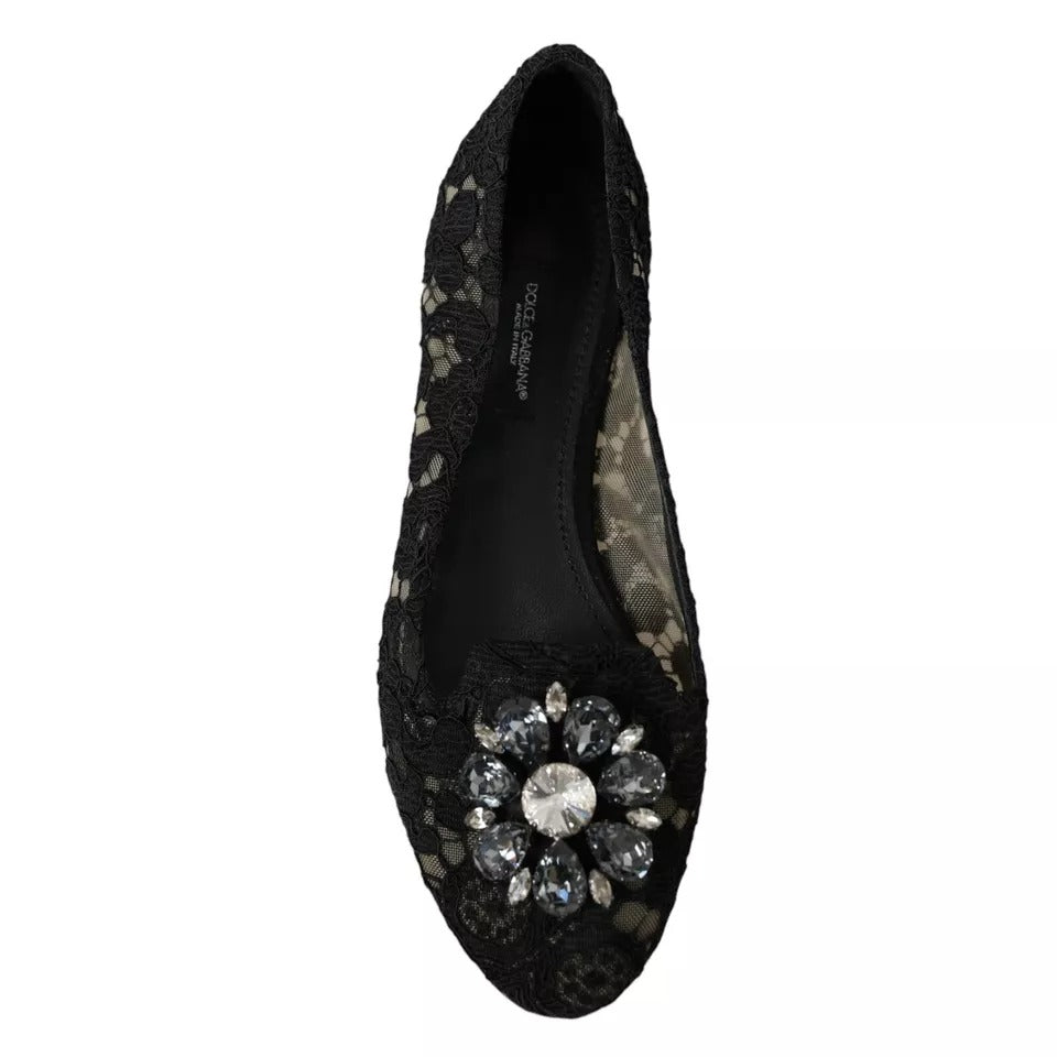 Παπούτσια Dolce &amp; Gabbana Black Taormina Lace Crystals Flats