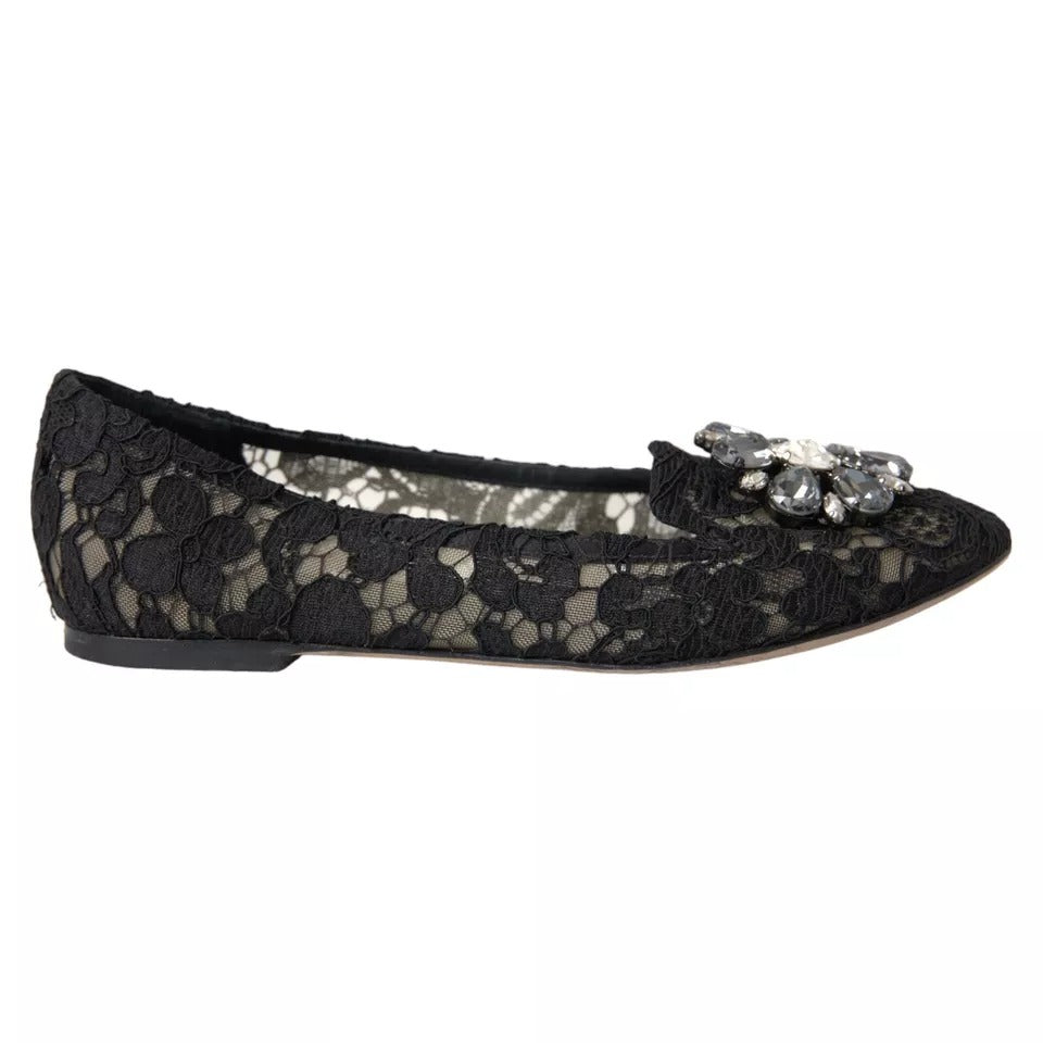 Παπούτσια Dolce &amp; Gabbana Black Taormina Lace Crystals Flats