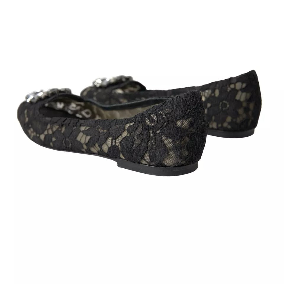 Παπούτσια Dolce &amp; Gabbana Black Taormina Lace Crystals Flats