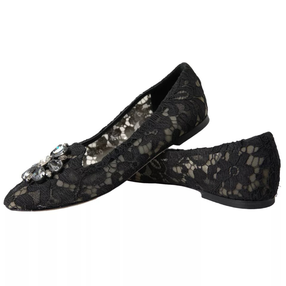 Παπούτσια Dolce &amp; Gabbana Black Taormina Lace Crystals Flats