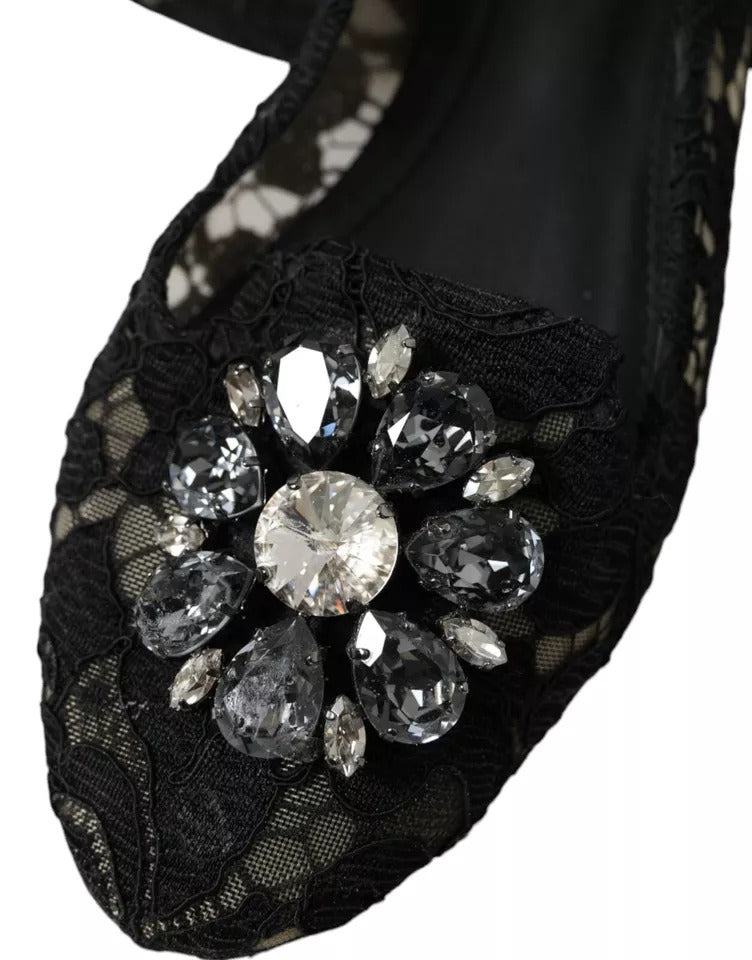 Παπούτσια Dolce &amp; Gabbana Black Taormina Lace Crystals Flats