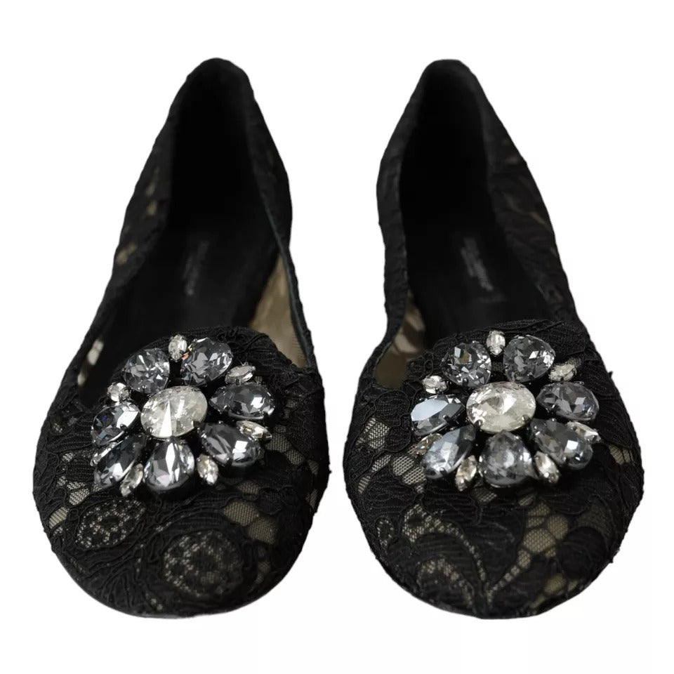 Παπούτσια Dolce &amp; Gabbana Black Taormina Lace Crystals Flats