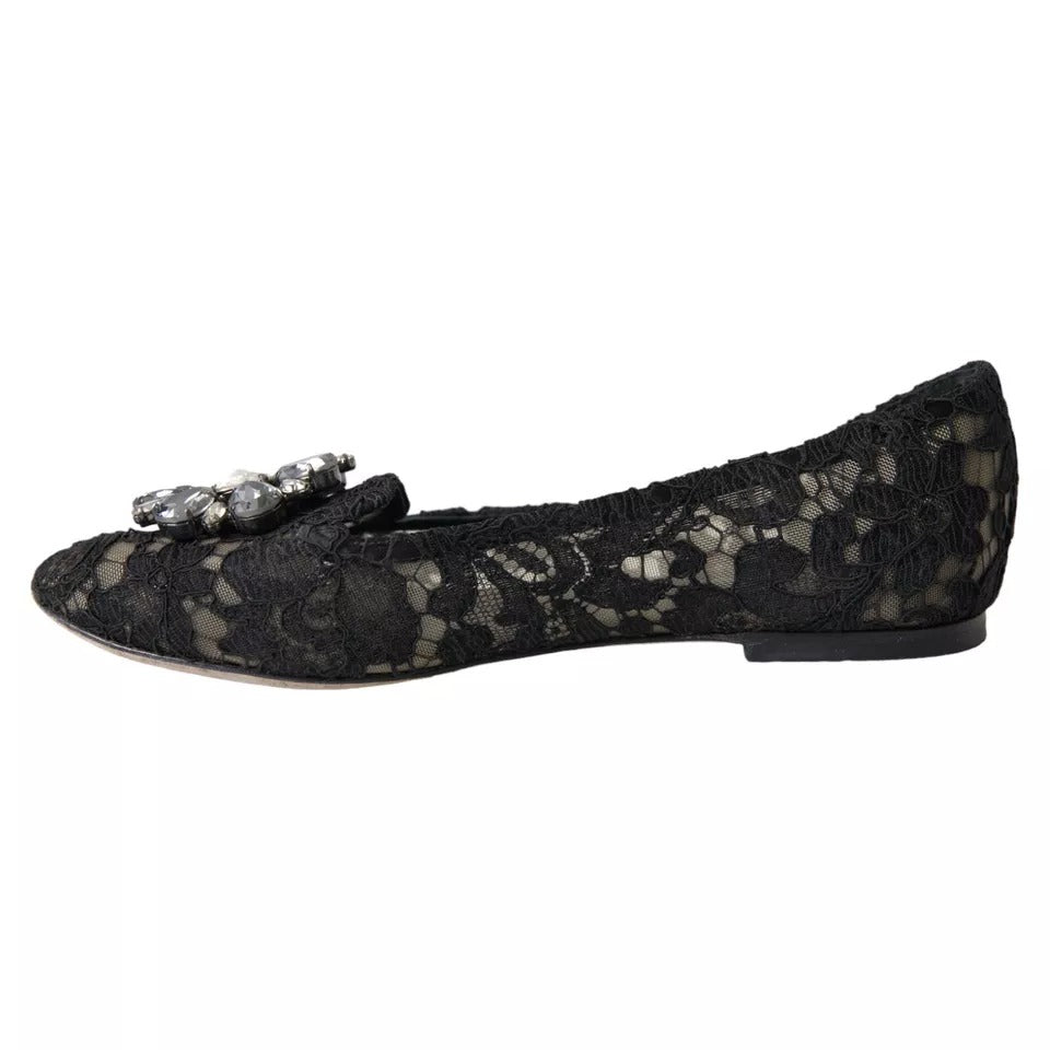 Παπούτσια Dolce &amp; Gabbana Black Taormina Lace Crystals Flats