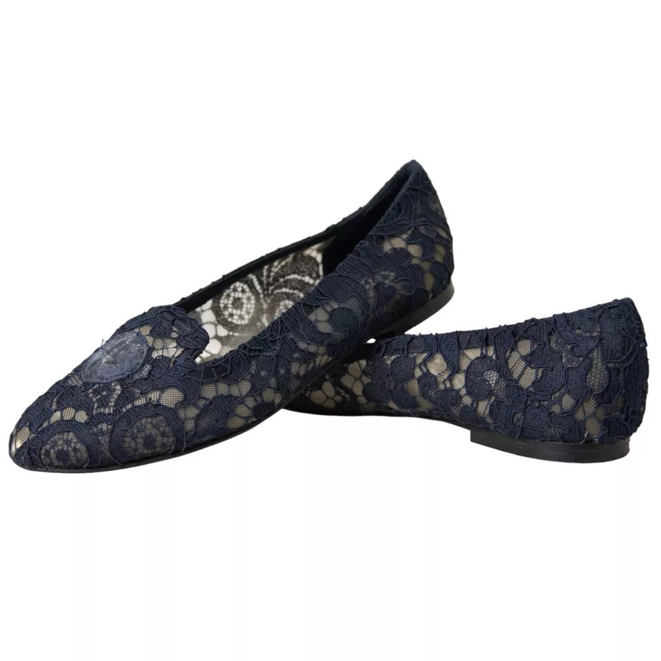 Dolce &amp; Gabbana Dark Blue Taormina Lace Slip On Flats παπούτσια