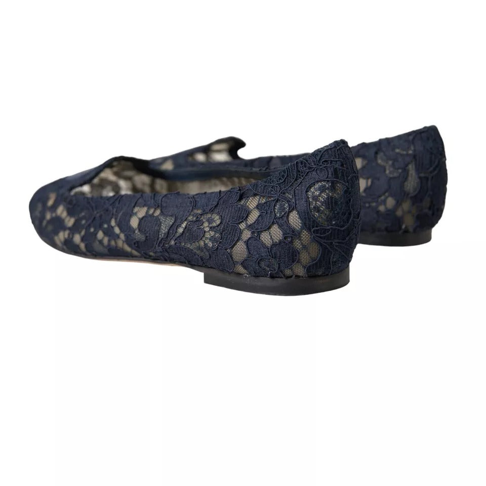 Dolce &amp; Gabbana Dark Blue Taormina Lace Slip On Flats παπούτσια