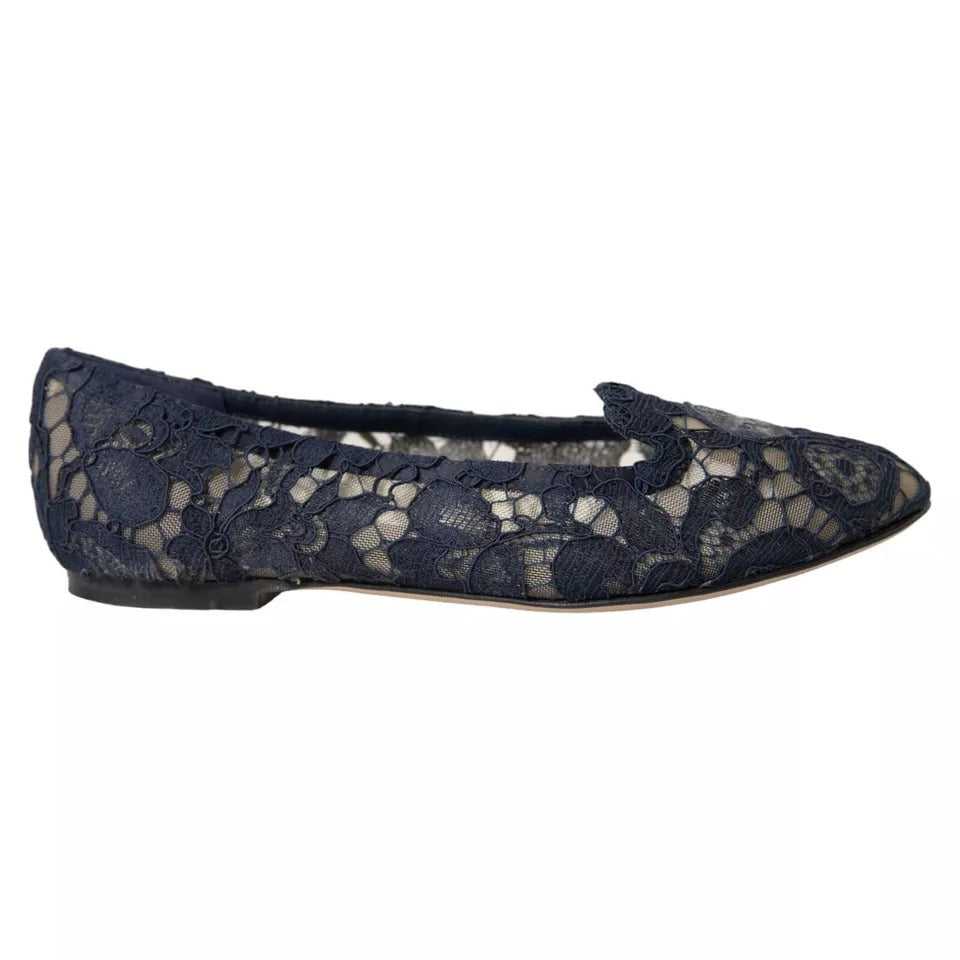 Dolce &amp; Gabbana Dark Blue Taormina Lace Slip On Flats παπούτσια