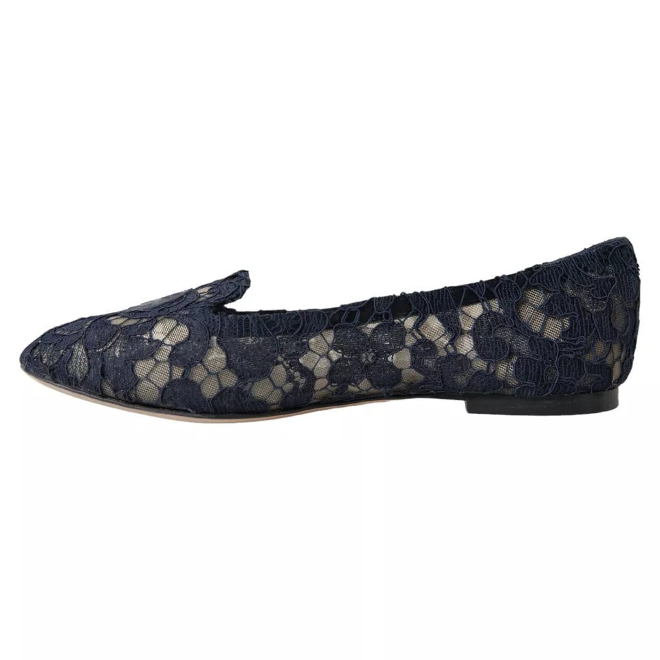 Dolce &amp; Gabbana Dark Blue Taormina Lace Slip On Flats παπούτσια