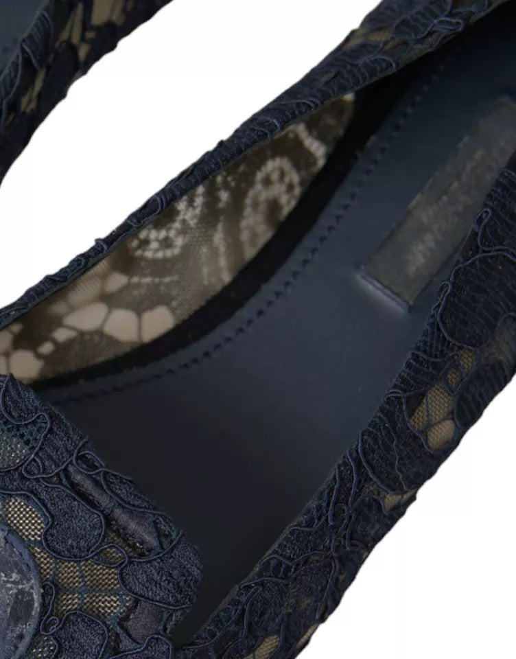 Dolce &amp; Gabbana Dark Blue Taormina Lace Slip On Flats παπούτσια