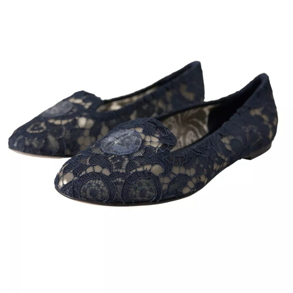 Dolce &amp; Gabbana Dark Blue Taormina Lace Slip On Flats παπούτσια