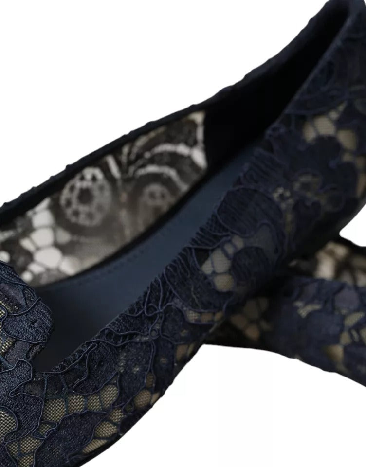 Dolce &amp; Gabbana Dark Blue Taormina Lace Slip On Flats παπούτσια