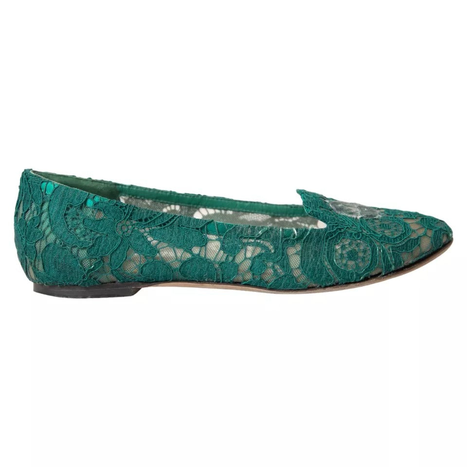 Dolce &amp; Gabbana Green Taormina Lace Slip On Flats παπούτσια