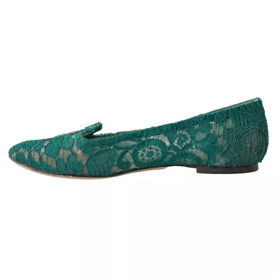 Dolce &amp; Gabbana Green Taormina Lace Slip On Flats παπούτσια