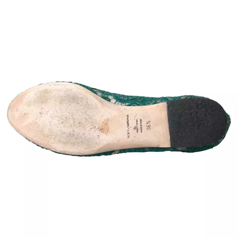 Dolce &amp; Gabbana Green Taormina Lace Slip On Flats παπούτσια