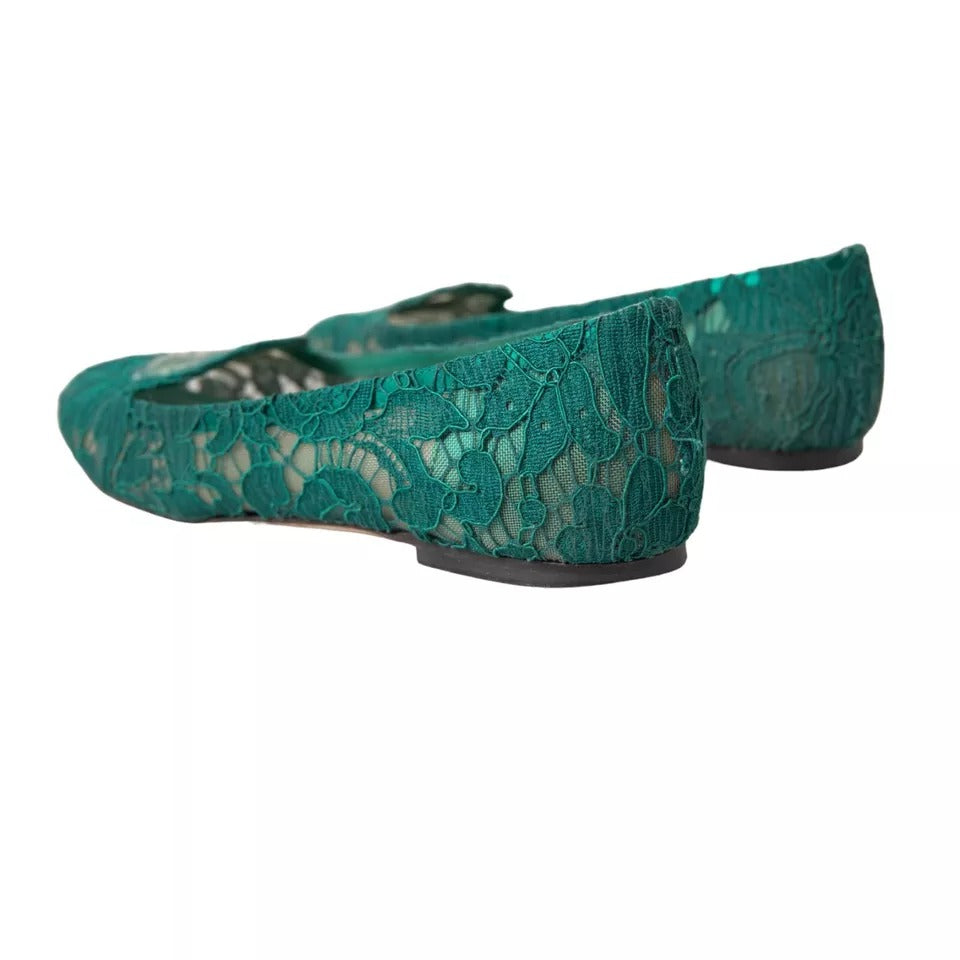 Dolce &amp; Gabbana Green Taormina Lace Slip On Flats παπούτσια