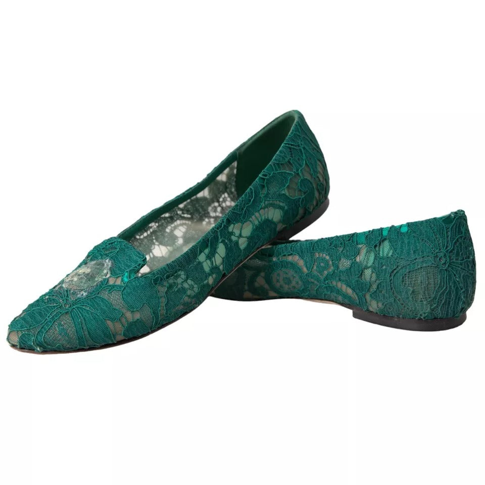 Dolce &amp; Gabbana Green Taormina Lace Slip On Flats παπούτσια