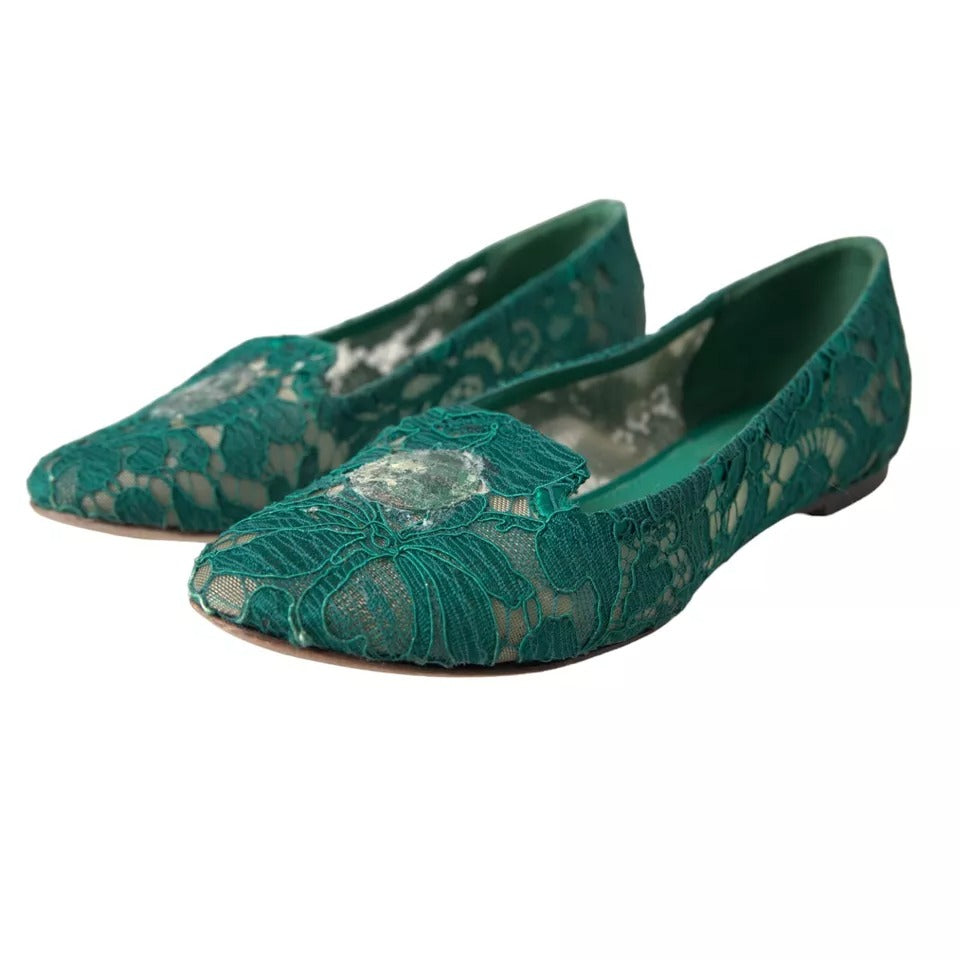 Dolce &amp; Gabbana Green Taormina Lace Slip On Flats παπούτσια