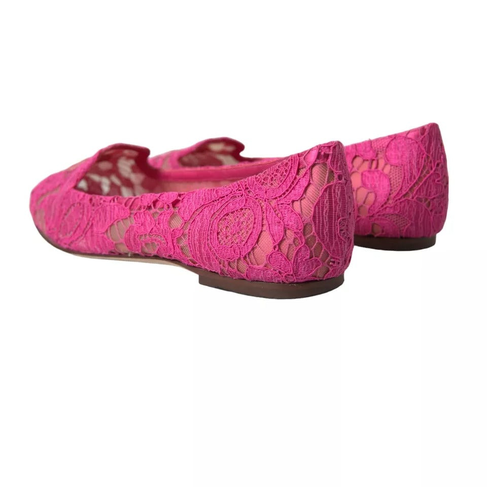 Dolce &amp; Gabbana Pink Taormina Lace Slip On Flat παπούτσια