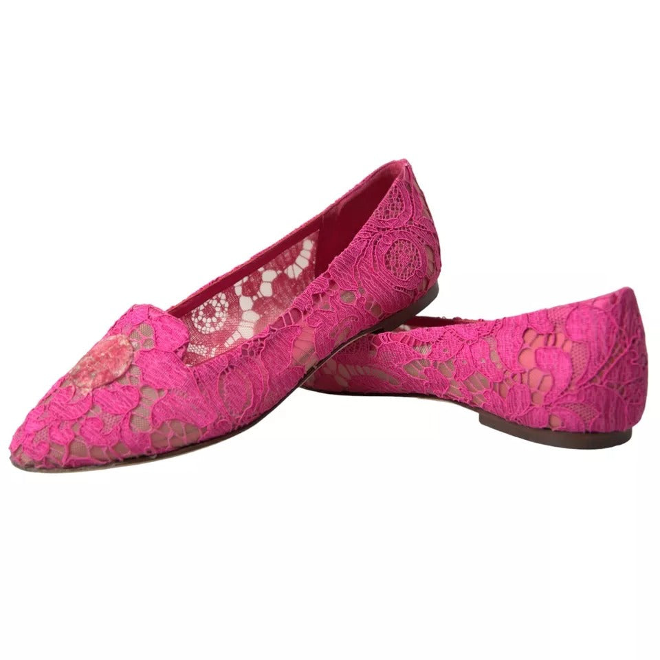 Dolce &amp; Gabbana Pink Taormina Lace Slip On Flat παπούτσια