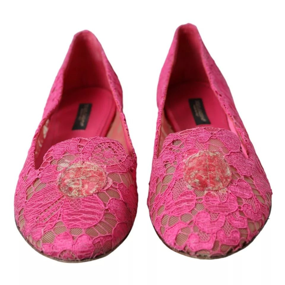 Dolce &amp; Gabbana Pink Taormina Lace Slip On Flat παπούτσια