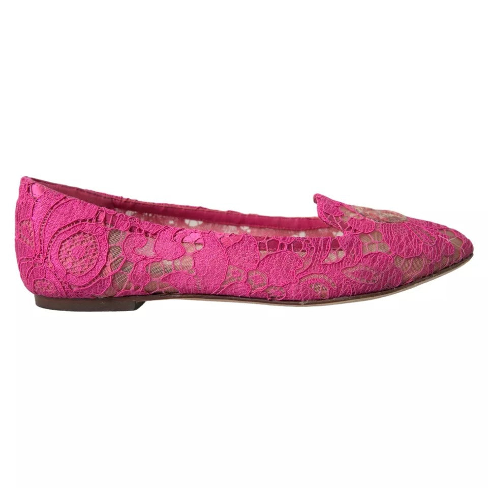 Dolce &amp; Gabbana Pink Taormina Lace Slip On Flat παπούτσια