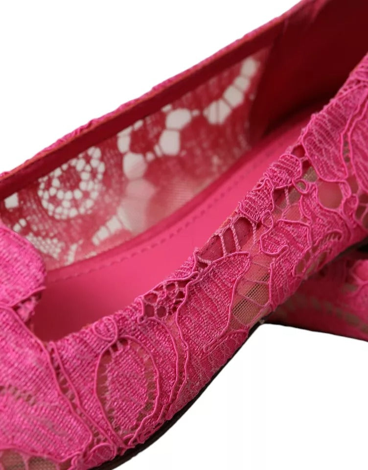 Dolce &amp; Gabbana Pink Taormina Lace Slip On Flat παπούτσια