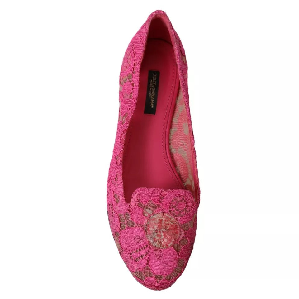 Dolce &amp; Gabbana Pink Taormina Lace Slip On Flat παπούτσια