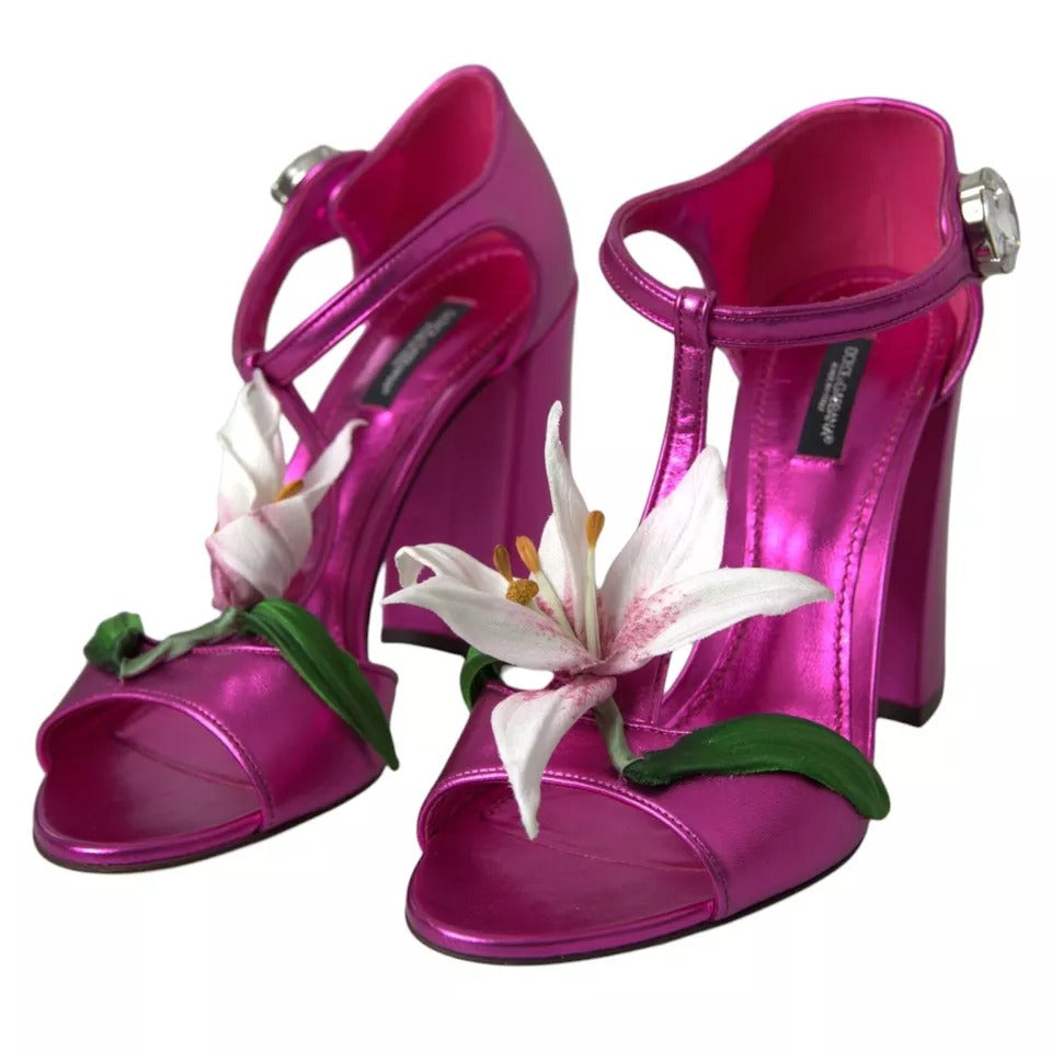 Dolce &amp; Gabbana Fuchsia Flower Crystals Γόβες Σανδάλια Παπούτσια