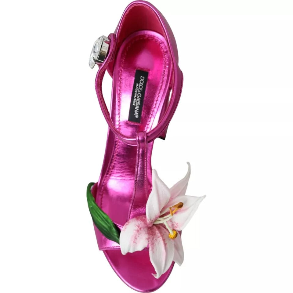 Dolce &amp; Gabbana Fuchsia Flower Crystals Γόβες Σανδάλια Παπούτσια