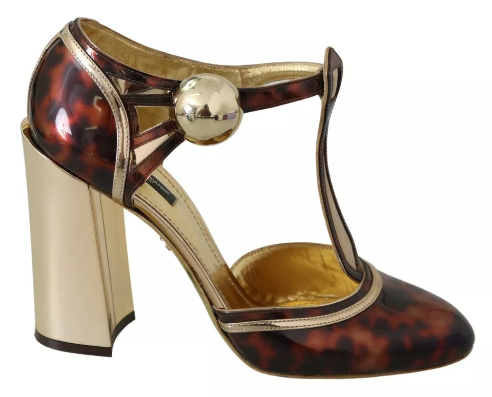 Dolce &amp; Gabbana Gold Leopard T-strap Pumps Σανδάλια Παπούτσια