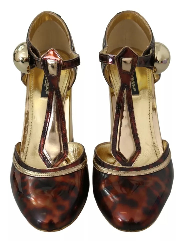 Dolce &amp; Gabbana Gold Leopard T-strap Pumps Σανδάλια Παπούτσια