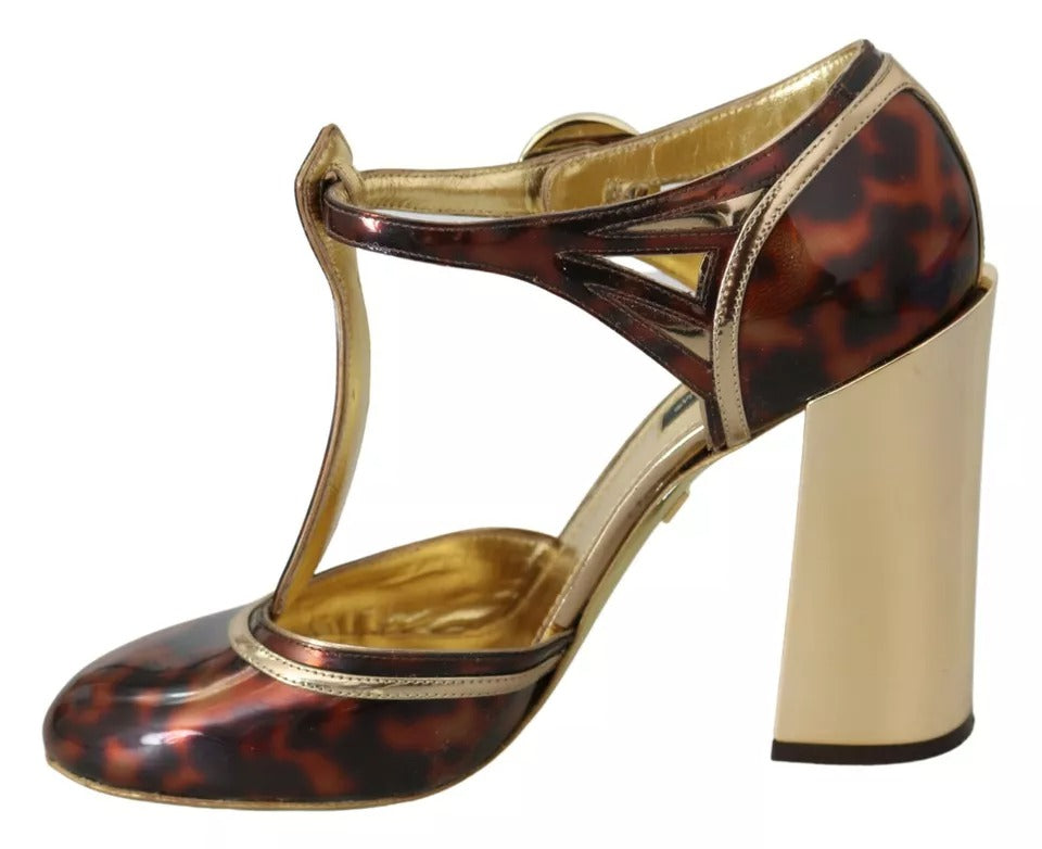 Dolce &amp; Gabbana Gold Leopard T-strap Pumps Σανδάλια Παπούτσια