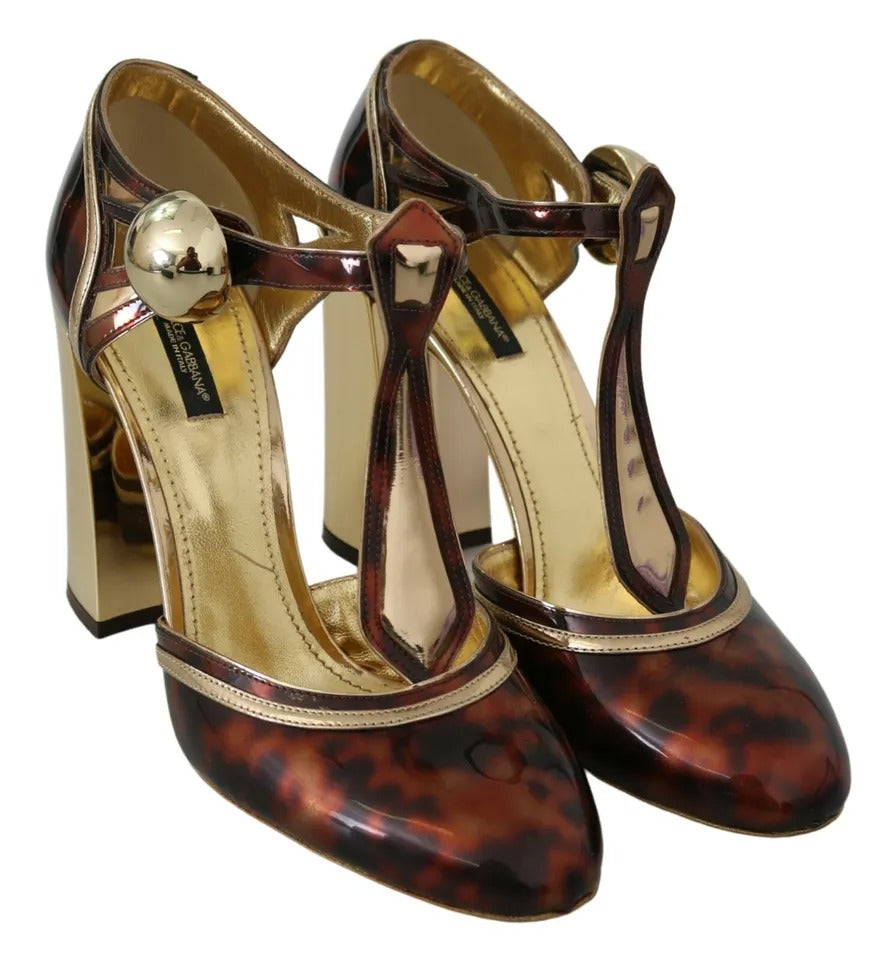 Dolce &amp; Gabbana Gold Leopard T-strap Pumps Σανδάλια Παπούτσια