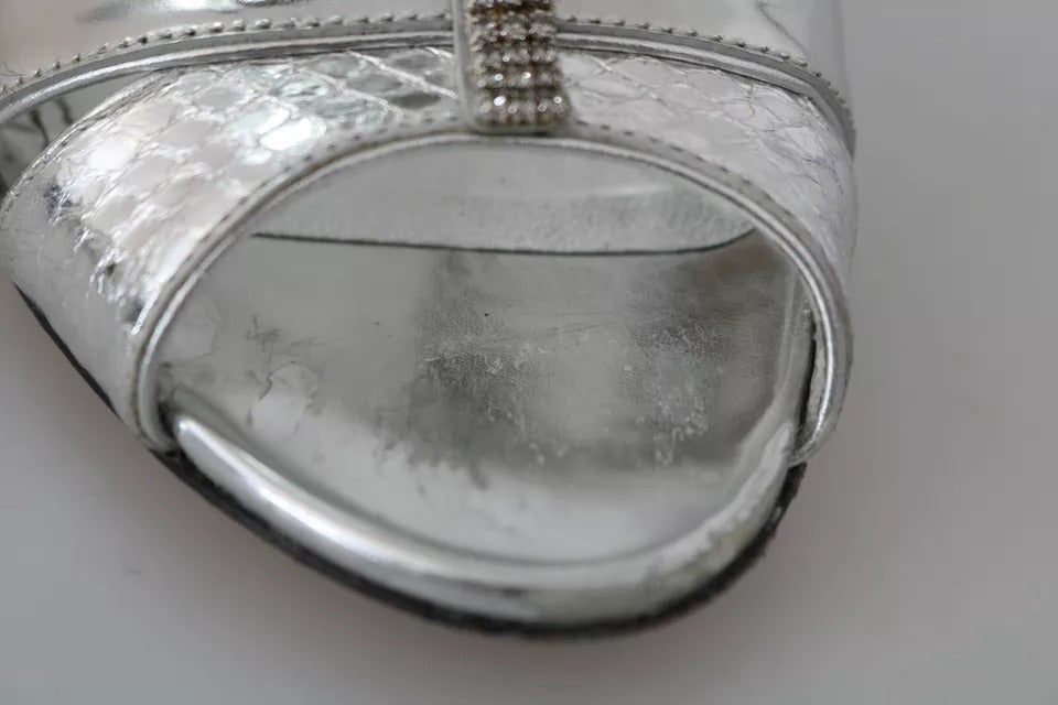 Dolce &amp; Gabbana Silver Crystals Σανδάλια T-strap Δερμάτινα παπούτσια