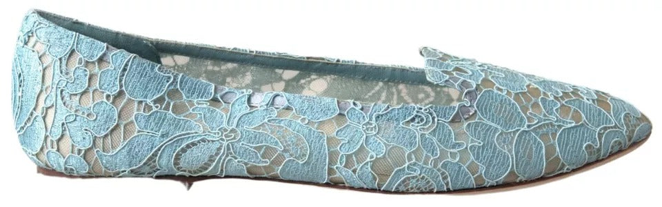 Dolce &amp; Gabbana Light Blue Floral Lace Loafers Flats παπούτσια