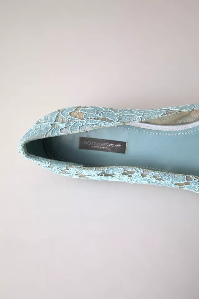 Dolce &amp; Gabbana Light Blue Floral Lace Loafers Flats παπούτσια