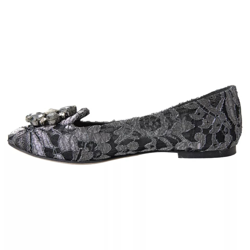 Παπούτσια Loafers με κρυστάλλινα μπαλέτα Dolce &amp; Gabbana Grey Black Lace