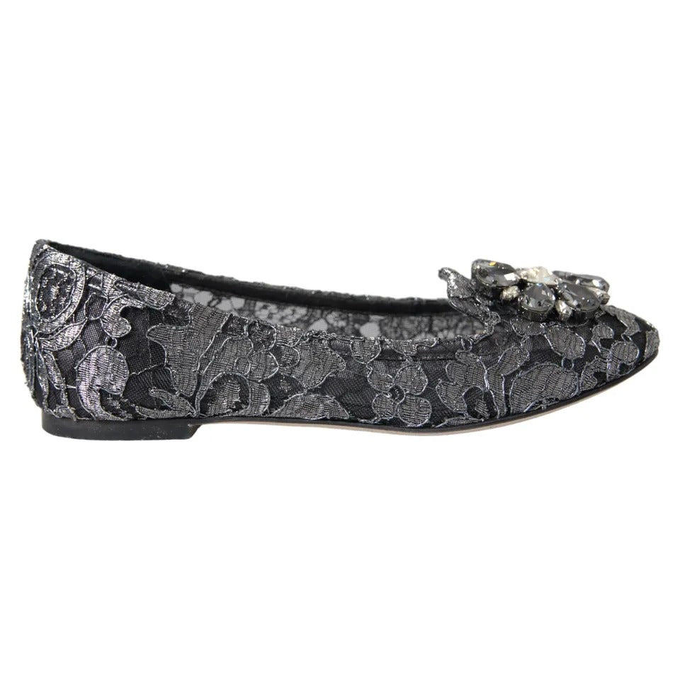 Παπούτσια Loafers με κρυστάλλινα μπαλέτα Dolce &amp; Gabbana Grey Black Lace