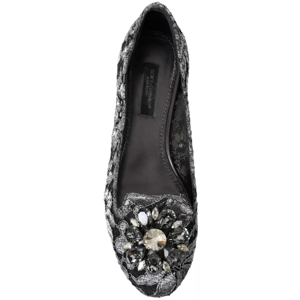 Παπούτσια Loafers με κρυστάλλινα μπαλέτα Dolce &amp; Gabbana Grey Black Lace