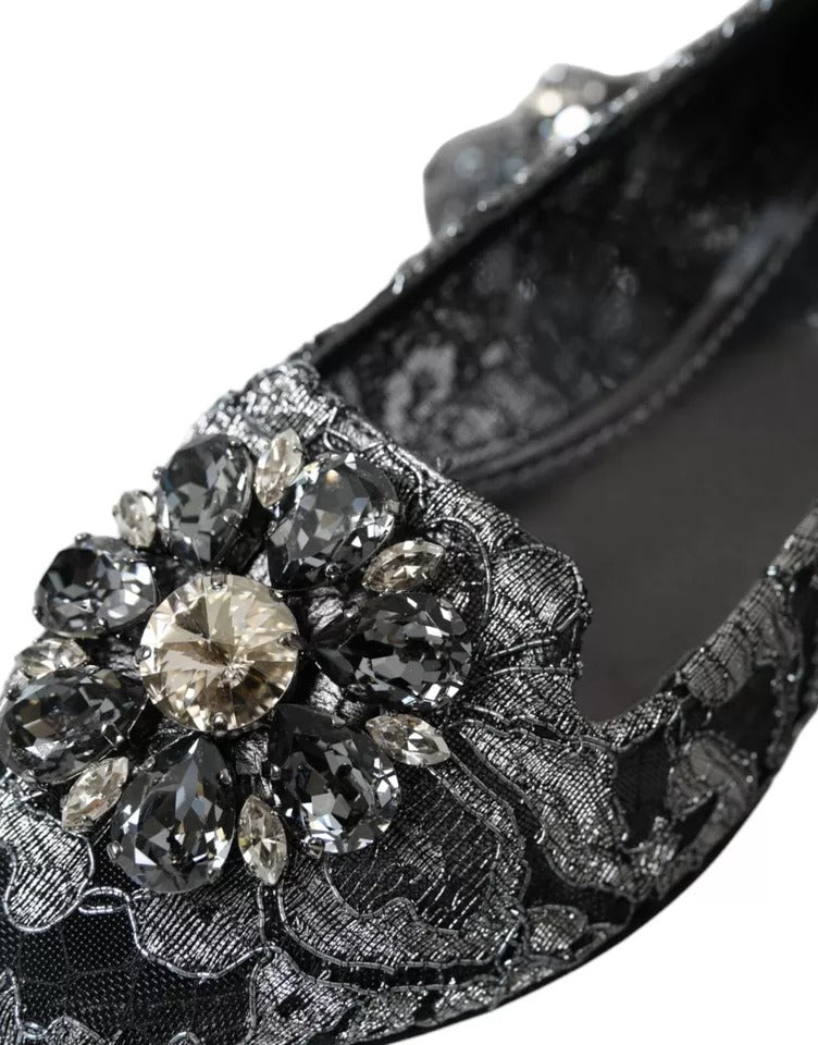 Παπούτσια Loafers με κρυστάλλινα μπαλέτα Dolce &amp; Gabbana Grey Black Lace